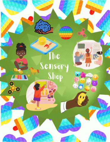 Sensory toy background with various sensory projects.